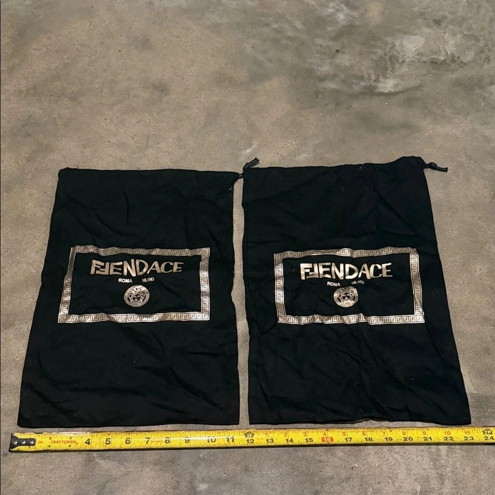 Authentic Versace Black and Gold Fiendace Drawstring Garment Bags (Pair)